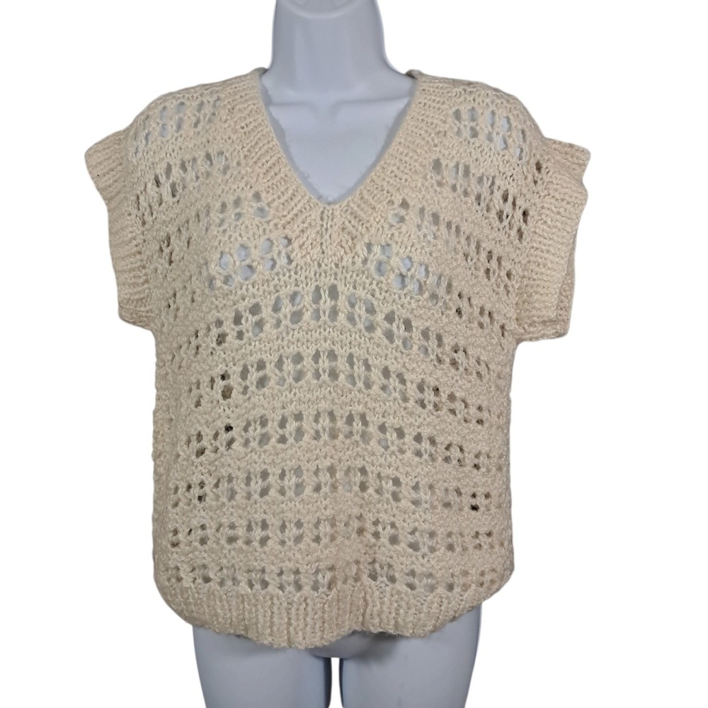 Handmade Vintage Y2K Crochet Cap Sleeve Top Ivory Boho Festival Fairy Medium